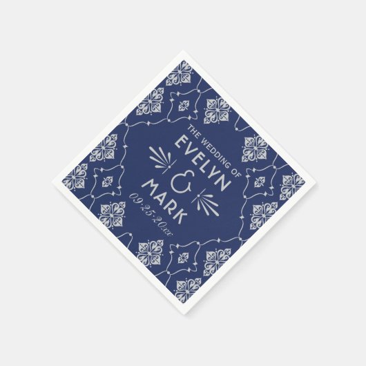 marinesologram blauw art deco bruilding servetten (Hoek)