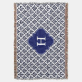  marinesonblauw wit Damask #3 marinemonogram Deken (Voorkant Verticaal)