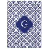marinesonblauw wit Damask #3 marinemonogram Klembord (Achterkant)