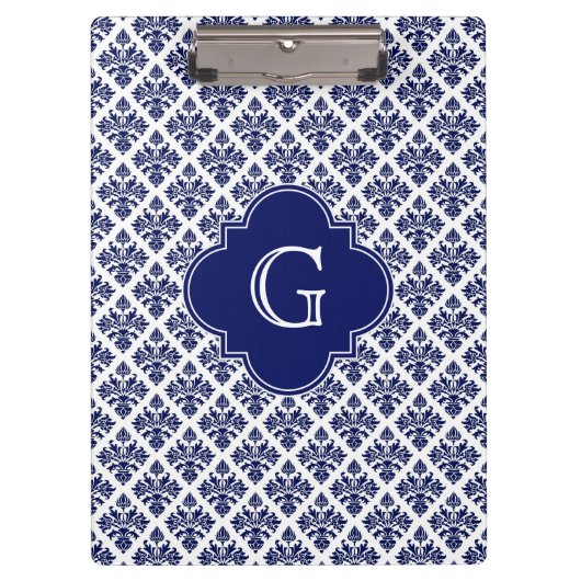 marinesonblauw wit Damask #3 marinemonogram Klembord (Voorkant)