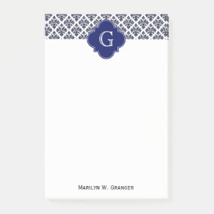  marinesonblauw wit Damask #3 marinemonogram Post-it® Notes