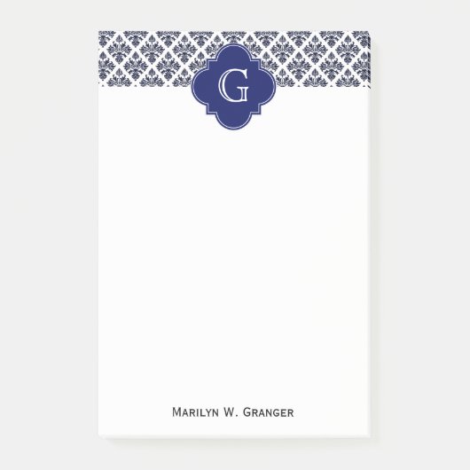  marinesonblauw wit Damask #3 marinemonogram Post-it® Notes (Voorkant)