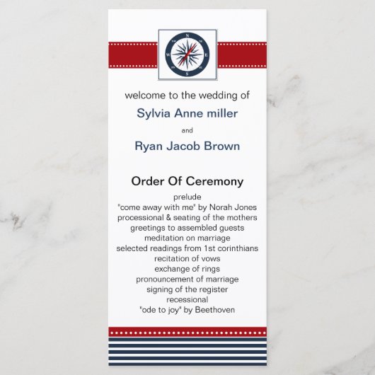 marinestrepen, kompas, nautische trouwprogramma's programma (Voorkant)