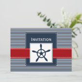 marinestrepen, roer, nautische trouwuitnodigingen kaart (Staand voorkant)