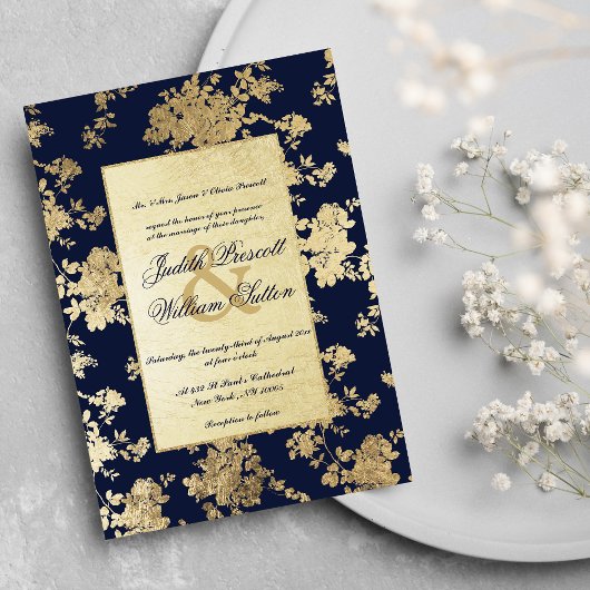  marinesultaat Blue Floral Pattern Wedding Invi Kaart