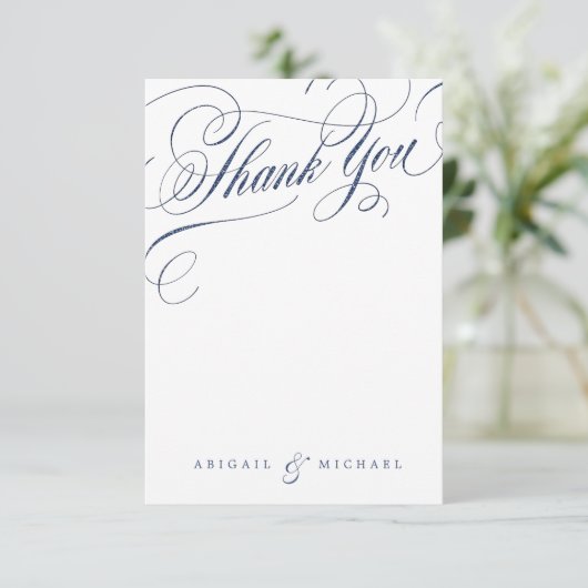 Marinewitte kalligrafie bruiloft bedankt (Staand voorkant)