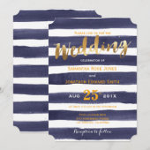 marinewitte Waterverf Stripes Gold Wedding Kaart (Voorkant / Achterkant)