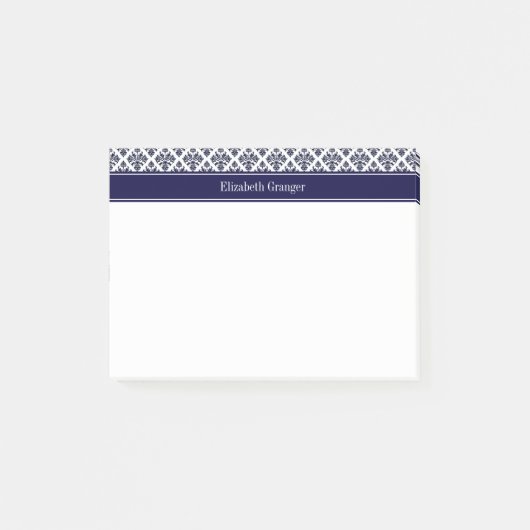  marinier Blue Whisky Damask #3 Navy Name Monogram Post-it® Notes (Voorkant)
