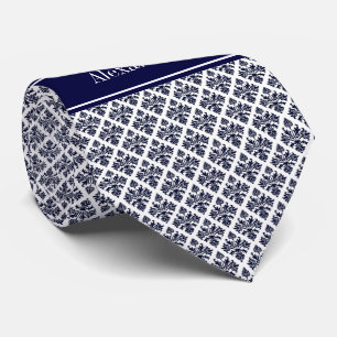  marinier Blue Whisky Damask #3 Navy Name Monogram Stropdas