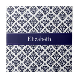 marinier Blue Whisky Damask #3 Navy Name Monogram Tegeltje