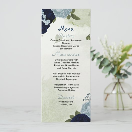 mariniers en stoffige blauwe bloemen griedig trouw menu (Staand voorkant)