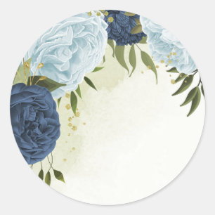 mariniers en stoffige blauwe bloemen grove bruilof ronde sticker