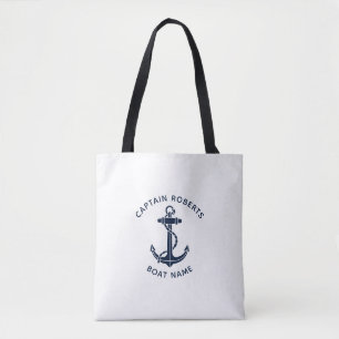 Mariniers Navy Blauwe Anker Boot Kapitein Naam Cus Draagtas