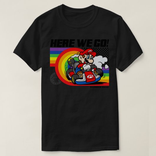 Mario Kart Pride Rainbow Road hier gaan we T-shirt (Design voorkant)