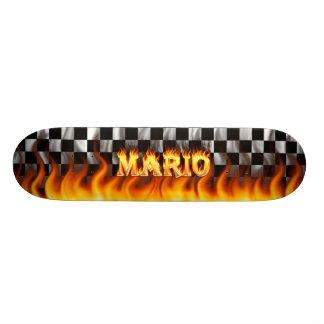 Mario skateboard brand en vlammenontwerp.