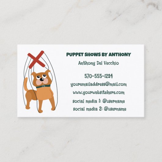 Marionette Puppet Show, Puppeteer Custom Visitekaartje (Voorkant)