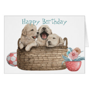 Marionnettes Golden Retriever en panier Carte d'an