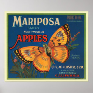 Mariposa Apples Fruit Crate Label Poster