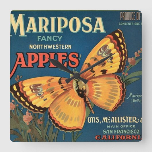 Mariposa Apples Vierkante Klok (Voorkant)