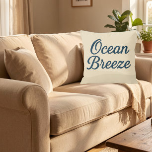 Maritiem beige & Marine Blauw Script oceaanbries Kussen
