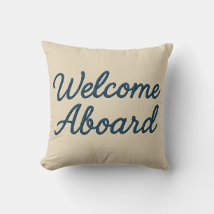 Maritiem beige & Navy Blue Script welkom aan boord Kussen