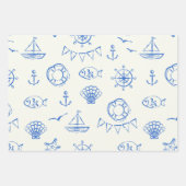 Maritiem Blauw en Wit Inpakpapier Set van 3 (Voorkant 2)