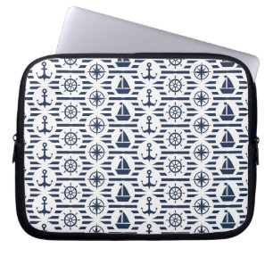 Maritiem in blauw patroon laptop sleeve
