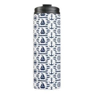 Maritiem in blauw patroon thermosbeker