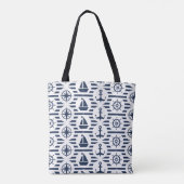 Maritiem in blauw patroon tote bag (Achterkant)