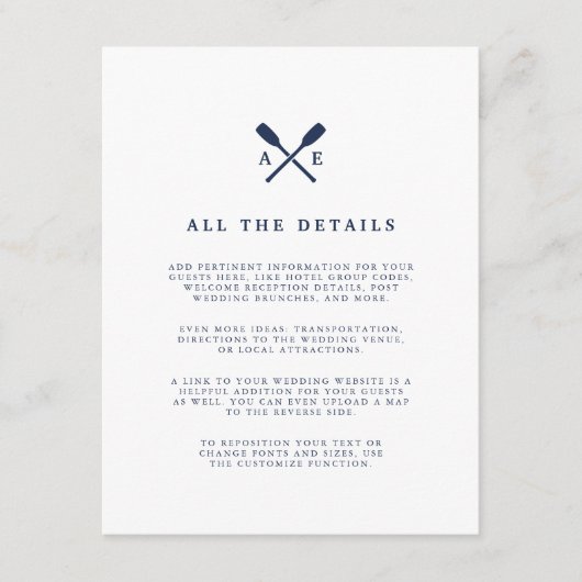 Maritiem | Nautical Monogram Weddenschap Details Informatiekaartje (Voorkant)