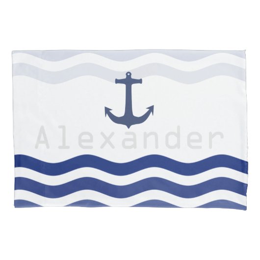 Maritieme Marine Golven en Anker Gepersonaliseerde Kussensloop (Voorkant)
