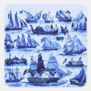 MARITIEME,  SCHEPEN, ZEEVAARTUIGEN, marineblauw Vierkante Sticker