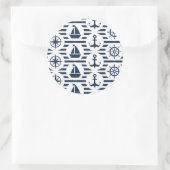 Maritime In Blue Pattern Ronde Sticker (Tas)