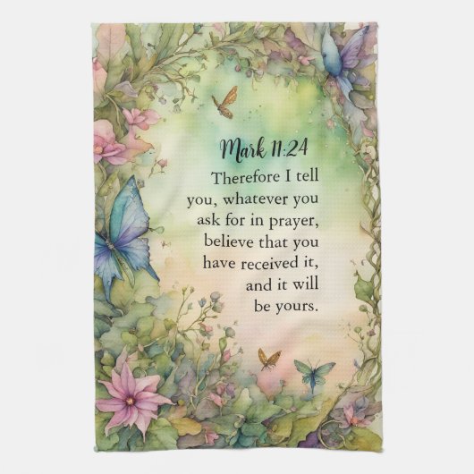 Mark 11:24 Christelijk aquarelbeeld Theedoek (Verticaal)