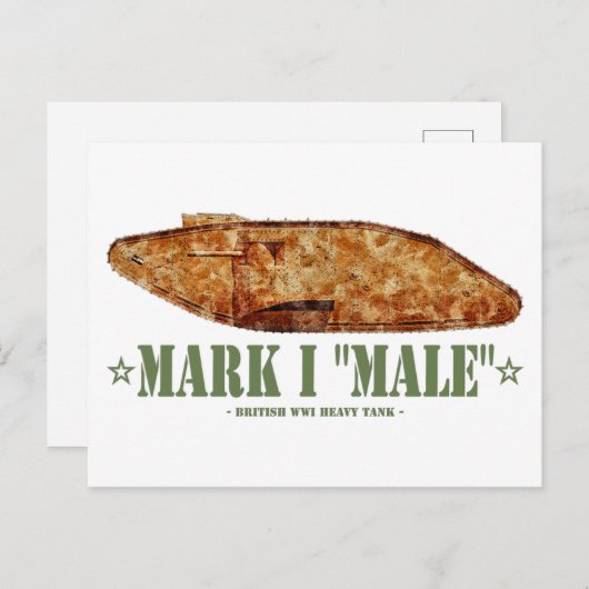 Mark I Mannelijke World War One Britse zware tank Briefkaart (Voorkant / Achterkant)