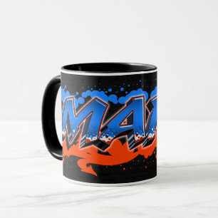 Mark Prénom Graffiti blue Tasse orange