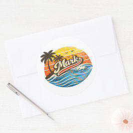 Mark Retro Sunset Name Design Ronde Sticker