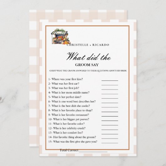 Marke Bride & bruidegom trivia vrijgezellenfeest s Aankondiging (Voorkant / Achterkant)