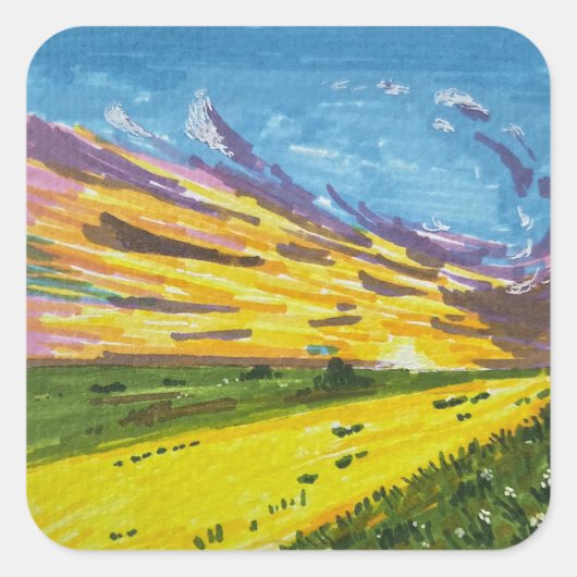 Marker Landscape Painting  Vierkante Sticker (Voorkant)