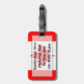 Markering van Canada Personal Easy ID Bagagelabel (Achterkant verticaal)