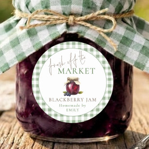 Market Sage Gingham Bruiloft Blackberryjam Ronde Sticker