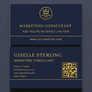 Marketing Consultant Blauw Goud Logo QR Code Visitekaartje