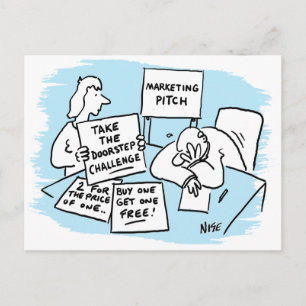 Marketingmanager doorstaat een verkooppraatje briefkaart