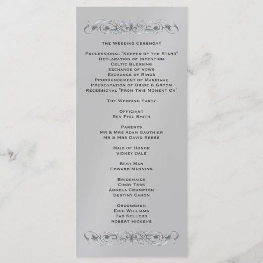 Markies Blauwgroen Silk Silver Wedding Programma (Achterkant)