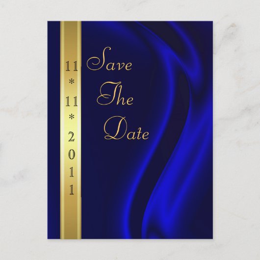 Markies Blue Silk Gold Save The Date Briefkaart (Voorkant)