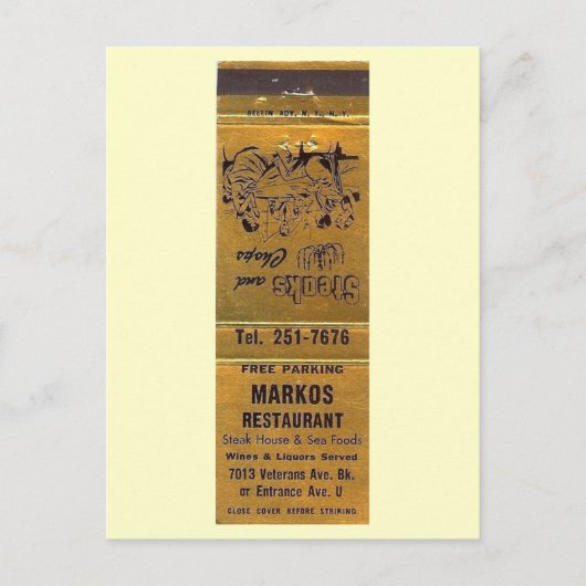 Marko's Restaurant, Brooklyn, New York  Briefkaart (Voorkant)