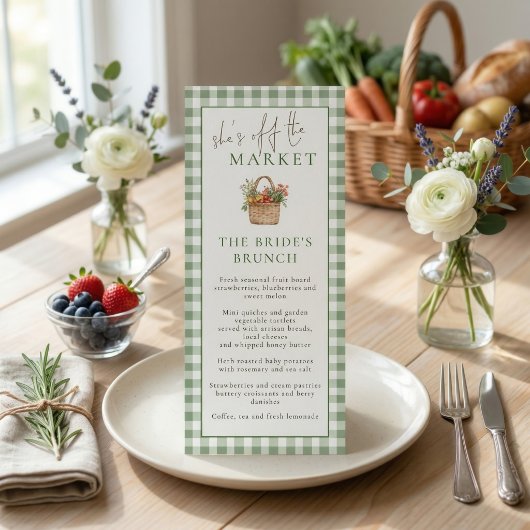 Markt Brunch Gingham Bruiloftsmenu Kaart