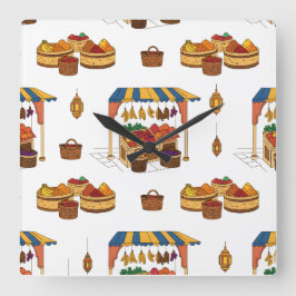 Markt en Motief fruit Vierkante Klok