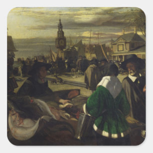 Markt in Den Haag, c.1660 Vierkante Sticker