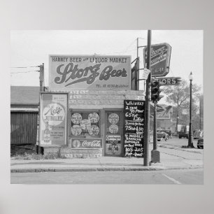 Markt voor bier en sterke drank, 1938. Oude foto Poster